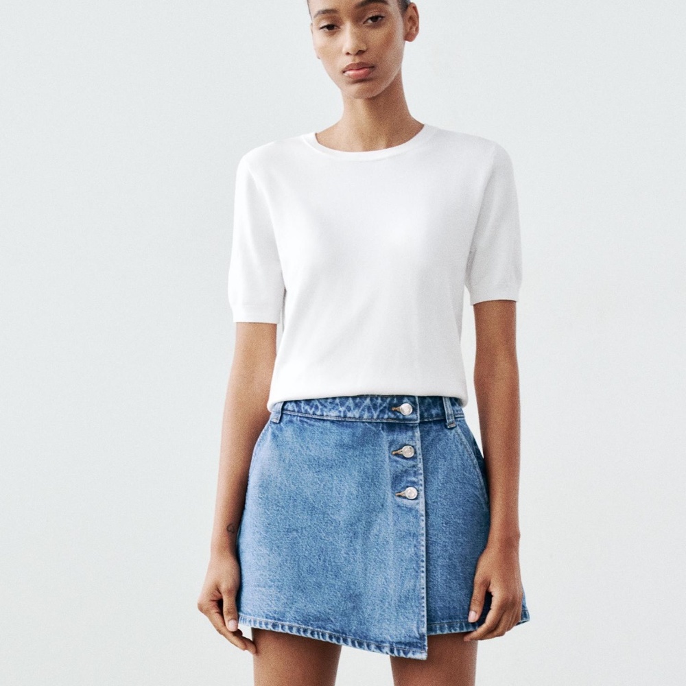 Zara Buttoned High Rise Jean Skort, NWOT